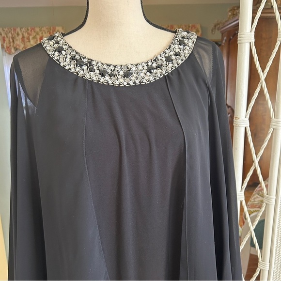 Alex Evenings Dress Black Crystal Neckline Chiffon Capelet Shift plus size 20W - Picture 6 of 17
